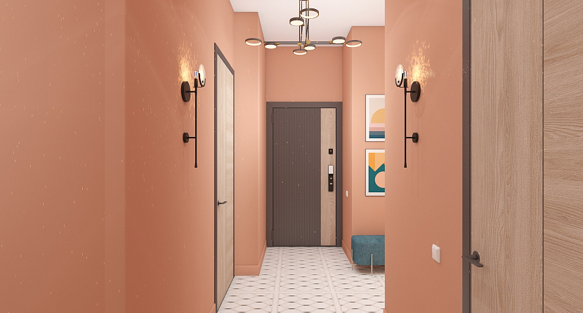 Розовый коридор с дизайном