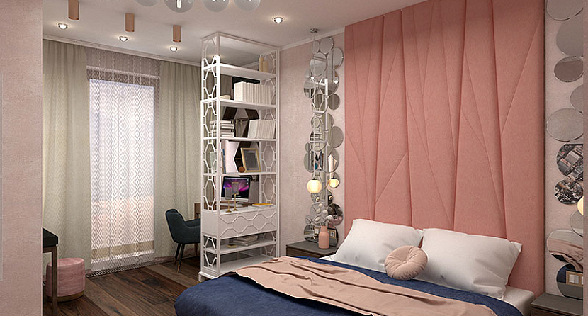 Дизайн интерьера спальни розового цвета