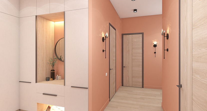 Дизайн коридора в розовых тонах